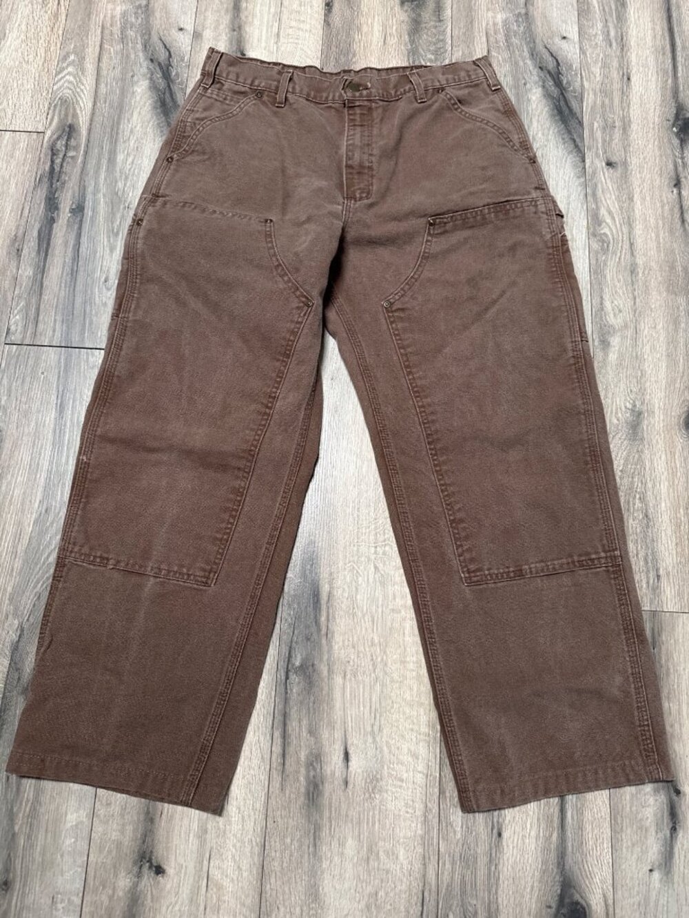Carhartt Womens Brown Double-Front Canvas Work Pants 32x27 Durable Carpenter Sty